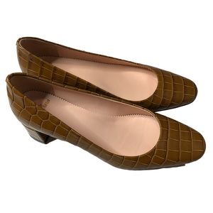 J.Crew Dark Cedar Kate Croc Embossed Leather Block Heel Pump Size 7